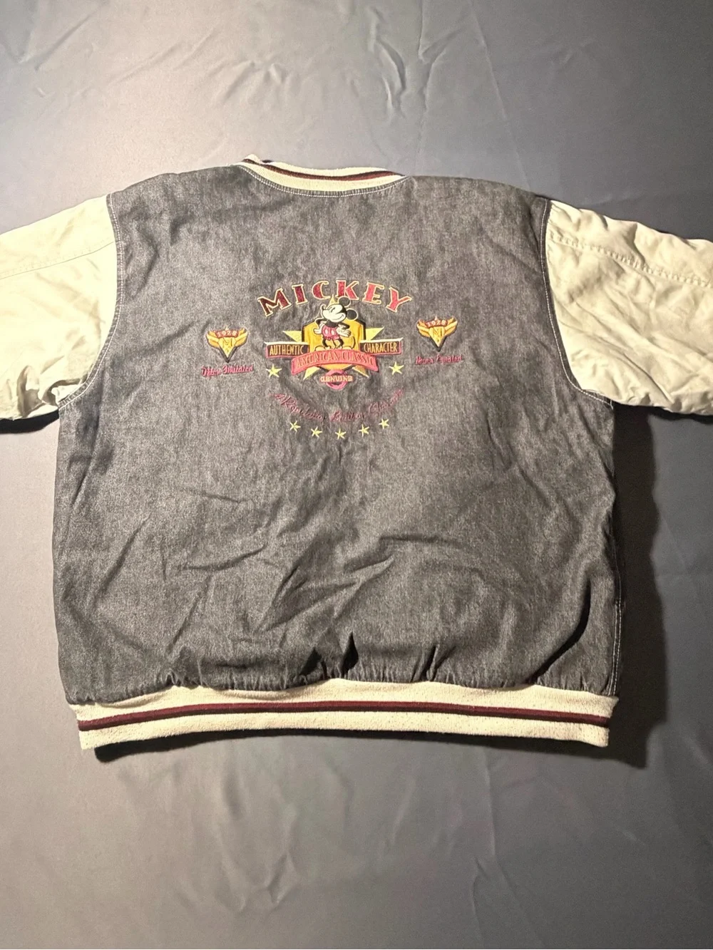 Vintage-Style Mickey Mouse Black and Cream Varsity Jacket